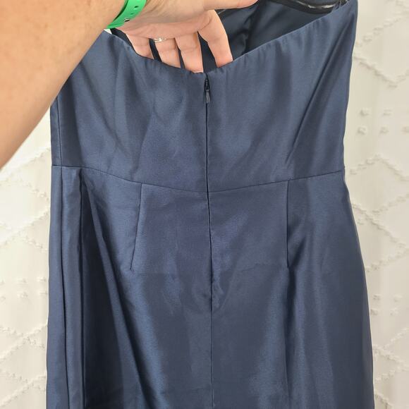 Alfred Sung D748 sweetheart neckline midnight blue strapless satin gown Size 12 - Picture 14 of 16